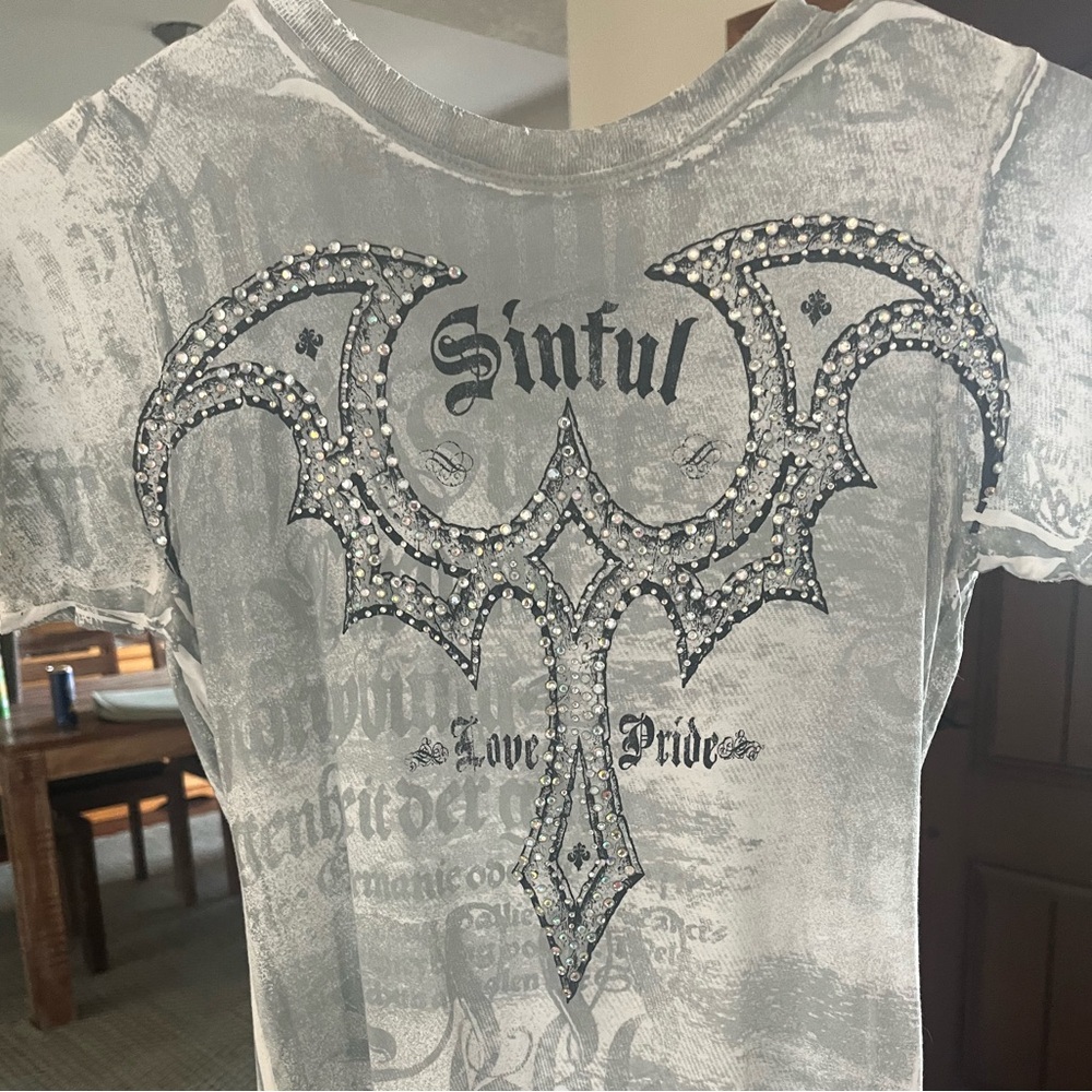 Vintage sparkling Sinful shirt worn once